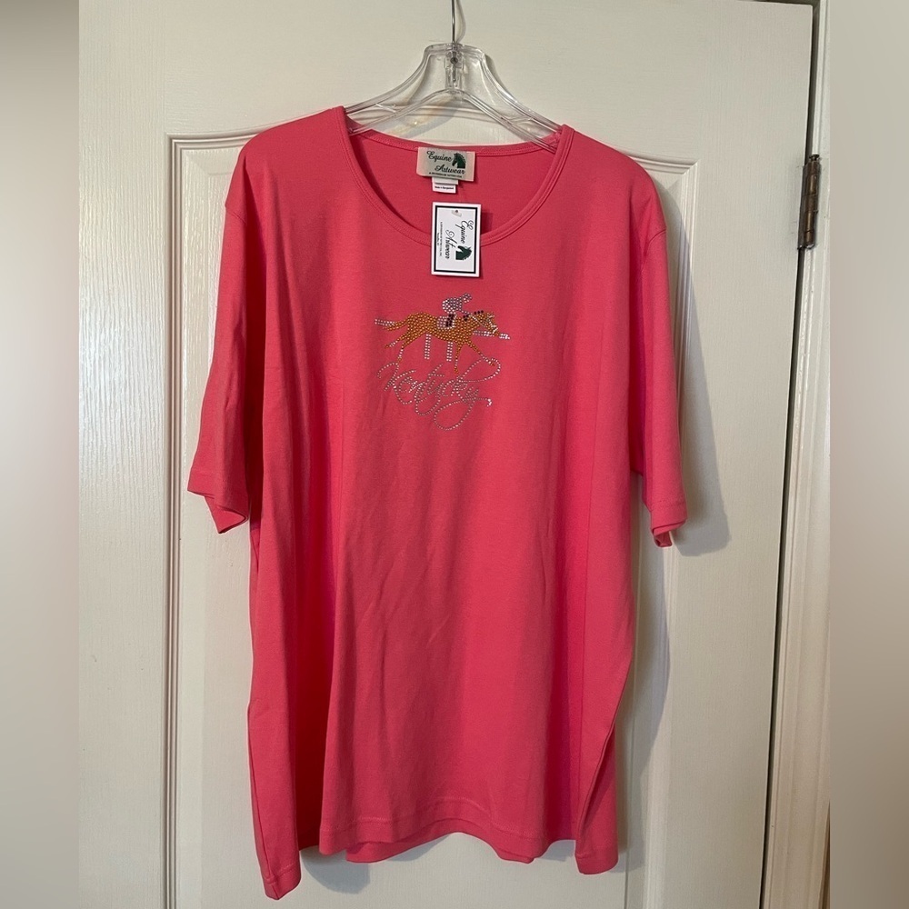 Equine Artwear Women’s Melon Kentucky Derby Jockey Shirt Top Size 2X Rhinestone
